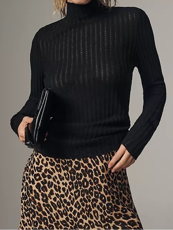Anthropologie Sweaters - Anthropologie Pilcro Black Knit Pointelle Mock Neck Turtleneck Sweater M